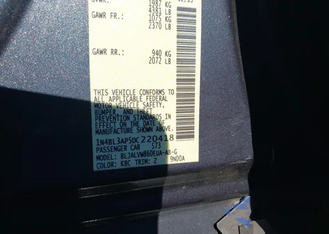 2013 Nissan Altima 3.5 Sl из США, поврежденный, VIN 1N4BL3AP5DC220418